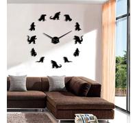 Giant 3D DIY Large Wall Clock Modern Dinosaur Design Frameless Giant Kids Room Wall Decor Clock Watch 3D Mirror Effect Sticker(Black,27inch)