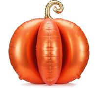 Giant 3D Pumpkin Foil Balloon, 90 x 90 cm, Orange with Gold Stem, Party Decoration