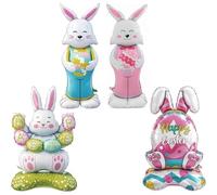 Giant 3D Standing Bunny Balloon Self-Supporting Festive Cheer, Standing Easter Bunny Balloon, 3D Standing Easter Foil Balloons for Easter Birthday Party Decorations Home Spring Decor (4 pcs)