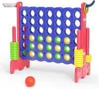 Giant 4 in a Row Game, 3-in-1 Giant Connect 4 Outdoor Game with Basketball Hoop, 42 Jumbo Ring, Ring Toss, Garden Connect 4 to Score Game for Kids Adults
