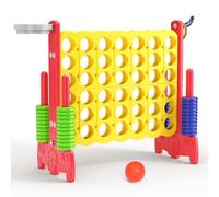 Giant 4 in a Row Game, 3-in-1 Giant Connect 4 Outdoor Game with Basketball Hoop, 42 Jumbo Ring, Ring Toss, Garden Connect 4 to Score Game for Kids Adults