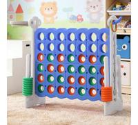 Giant 4 in a Row Game, 3-Level Height Adjustable Outdoor Indoor Family Connect Four Game, Eco-Friendly Material, with Basketball Hoop, Ring Toss for Kids Adults Garden Backyard Party (Grey-Blue)