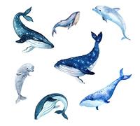Giant 5 Sets Blue Whale Wall Stickers and 2 Sets Jumping Blue Dolphin Wall Stickers Peel and Stick Wallpaper Wall Art Decoration for Bedroom Home Dorm Nursery
