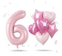 Giant 6th Birthday Balloon for Girls, Self Inflating Light Pink Number 6 Foil Balloon Birthday Party Decor, 40'' Mylar 6 Balloons with Baby Pink Heart Star Balloons for Women Anniversary Decorations