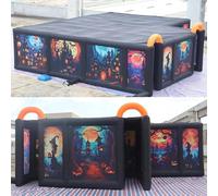 Giant 8x7m L Shape Inflatable Halloween Maze Printing Inflatable Haunted Maze Carnival Sport Game Escape Labyrinth (26x23ft with Removable roof and Blower)