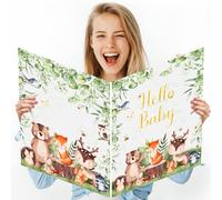Giant Baby Shower Greeting Card 22 x 14 inch Big Woodland Animals Baby Shower Decorations Card Large Sage Green Baby Plastic Card Gift for Girl Boy Neutral Party Supplies Gender Reveal Party Decor