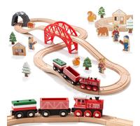 Giant bean Forest Theme Wooden Train Set for Toddler- 36PCS Expandable & Changeable Wooden Train Tracks Toy, for Kids Boys and Girls 3-7