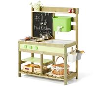Giant bean Mud Kitchen for Kids Outdoor, Wooden Kitchen Playset with 4.8L Large Water Tank Sink, Sand and Water Table Toy with Pots, Pans & Kitchen Accessories, Pretend Playset for Boys Girls 3+