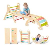 Giant bean Pikler Triangle 5 in 1 Pastel Set with Slide and Climbing Arch Ramp Wooden Foldable Climbing Toys for Toddlers Montessori Climbing Kit for 1-3 Years Old Kids