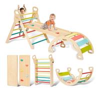 Giant bean Pikler Triangle Set, Foldable 5 in 1 Baby Climbing Toys Wooden Montessori Climbing Set with Handle, Sliding Ramp & Arch, Playground Jungle Gym for Kids 2-5