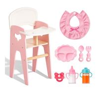 Giant bean Wooden Dolls High Chair with Feeding Set | Pretend Play Feeding Seat for Dolls, Includes Bib, Utensils, Bottles & Plate, Role Play Toy Furniture for 18 Inch Baby Dolls