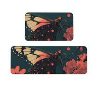 Giant Black Butterfly Rug Cushioned Kitchen Rugs Sets Of 2 Comfort Standing Mat For Home Decor Sink,Kitchen Mats For Floor Non Slip Washable ，Laundr 17"X47"+17"X30"