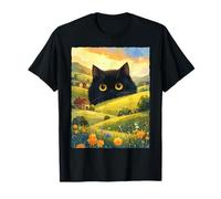 Giant Black Cat Cottagecore Nature Landscape Aesthetic T-Shirt