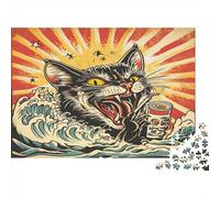 Giant Black Cat Jigsaw Puzzle 1000 Piece Jigsaw Puzzle Paper for Adults Retro Illustration Puzzle Game for Family Relaxation Gift 38x26cm/1000pcs