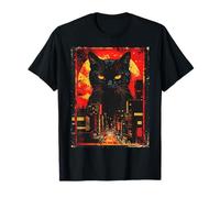 Giant Black Cat Monster Retro Vintage City Skyline T-Shirt