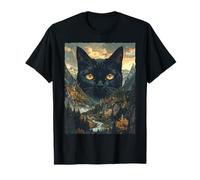 Giant Black Cat Mountain Forest Nature Landscape Fantasy T-Shirt