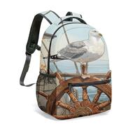 Giant Blue Crab Nautical Rucksack 40 cm Ocean Seascape with Compass Wave Rock Detailed Decorative Design for Travel (05)