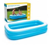 Giant Blue Rectangular Inflatable Swimming Pool - 132 x 211 x 46 cm | Large Family Garden Pool | 420L Capacity | Drain Plug & Fill Valve | Outdoor Summer Pool | Age 6+ | Adults & Kids