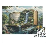 Giant Book Waterfall 1000 Piece Jigsaw Puzzle Paper for Adults Fantasy Forest Scene Focus Game Decor 52x38cm/1000pcs