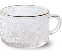 Giant Breakfast Mugs,Salad Bowl,Ceramic Soup Cup,Unique Soup Mug Container Coffee Tea Soup Bowls,Soup Cup with Handle 500ml,for Coffee,Dessert,Glass -Transparent-B-13x10x7cm,500ml (Color : Transparent