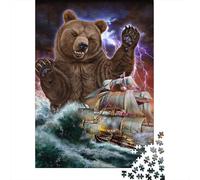 Giant Brown Bear 1000 Piece Jigsaw Puzzle Paper Adult for Relaxation Thunderstorm Sailing Ship Puzzle Game for Family Home Gift 38x26cm/1000pcs