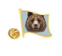 Giant Brown Bear Animal Golden Metal Flag Lapel Pin Badge