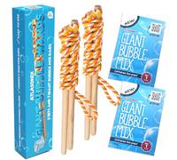 Giant Bubble Wand, Big Bubble Wand, Huge Rope, 2 Pack Giant Bubble Wooden Wands & 256 Ounces Bubble Mix Concentrate Refill, Party Outdoor Summer Toys Activities for Kids Boys and Girls Kit