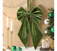 Giant Burgundy Velvet Bows for Christmas Tree Topper 22in, Large Bow for Decor, Birthday Party Backdrop, Ribbon Hanging Decor for Christmas Room Backdrop Wedding Party Decorations (Green)