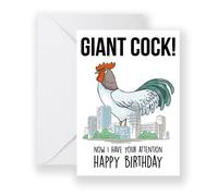 Giant C*ock Card - Cockerel Rooster Happy Birthday Unique Greetings Funny Joke Rude Crude Swear Design Novelty Idea Gift Present Blank Plain Occasion Cards Envelope (Assorted)