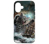 Giant Cat as Kraken Sea Monster Ambush a War Ship in Ocean Case for iPhone 16