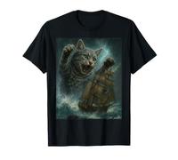 Giant Cat as Kraken Sea Monster Attack Pirate Ship in Ocean T-Shirt