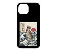 Giant Cat Roaring Amidst The Great Japanese Waves Case for iPhone 15