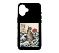 Giant Cat Roaring Amidst The Great Japanese Waves Case for iPhone 16