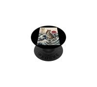 Giant Cat Roaring Amidst The Great Japanese Waves PopSockets Adhesive PopGrip