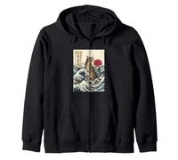 Giant Cat Roaring Amidst The Great Japanese Waves Zip Hoodie