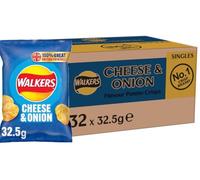 Giant Cheese & Onion Crisps Multipack 32 x 32.5 g Snack Packs, Bulk Box of Individually Wrapped Potato Crisps for Lunchboxes, Parties & Sharing, Includes Birthday Card By Kavya Global
