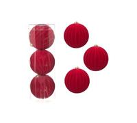 Giant Christmas Baubles, 15 cm Extra Large Velvet Flocked Balls, Pumpkin Ornaments, Set of 3, Shatterproof Hand-Painted Balls For Xmas Tree Hanging Decorations (Red D)
