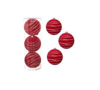 Giant Christmas Baubles, 15 cm Extra Large Velvet Flocked Balls, Pumpkin Ornaments, Set of 3, Shatterproof Hand-Painted Balls For Xmas Tree Hanging Decorations (Red C)