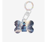 Giant Christmas Snowman on The Street Dog Tags for Pets,Bone-Shaped Acrylic Pet ID Tags,Perfect for Small to Large Dogs and Cats,Cute & Functional