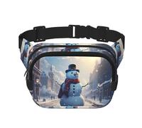 Giant Christmas snowman on the street Square double - layer fanny pack with adjustable shoulder strap - travelling fanny pack - perfect for outdoor sports, Black, One Size