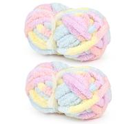 Giant Chunky Chenille Yarn for Blanket, Macaron Mixed Color Super Bulky Soft Fluffy Chenille Yarn, Tie Dye Beginner Yarns for Crocheting & Arm Knitting (2 PCS, 28yds/8oz Each)