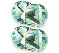 Giant Chunky Chenille Yarn for Blanket, Tourmaline Green Mixed Color Super Bulky Soft Fluffy Chenille Yarn, Tie Dye Beginner Yarns for Crocheting & Arm Knitting (2PCS, 28yds/8oz Each)