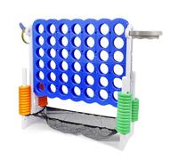 Giant Connect 4, 3-in-1 Giant 4 in a Row Garden Game with Adjustable Height, Basketball Hoop, 42 Jumbo Ring, Ring Toss, Garden Connect 4 Outdoor Game (Blue & White)