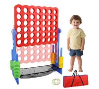Giant Connect 4, 3-in-1 Giant 4 in a Row Garden Game with Adjustable Height, Basketball Hoop, 42 Jumbo Ring, Ring Toss, Garden Connect 4 Outdoor Game for Indoor Outdoor (Red & blue)