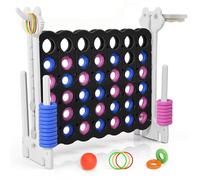 Giant Connect 4, Adjustable Heights Indoor and Outdoor Connect Four Family Game with Basketball Hoop, 42 Giant Rings and 4-in-1 Game Set for Kids, Family Fun