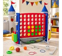 Giant Connect 4, Outdoor Garden Games with 4-in-1 Multi-Game Design & 3-Level Adjustable Height, Large Four in a Row Strategy Game with Smooth Edges & Portable Compact Build for Kids, Adults