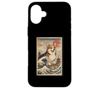 Giant Corgi Over Japanese Wave And Pagodas Case for iPhone 16 Plus