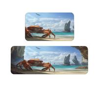 Giant Crabs On The Beach Rug Cushioned Kitchen Rugs Sets Of 2 Comfort Standing Mat For Home Decor Sink,Kitchen Mats For Floor Non Slip Washable ，Laundr 17"X47"+17"X30"