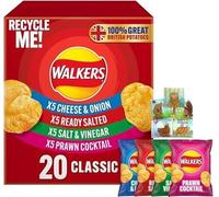 Giant Crisps Multipack Snack Box - Pack of 20 x 25g Assorted Classic Walkers Crisps Bulk Buy. Multipack Crisps Potato Snacks With One Random Birthday Card