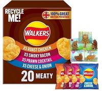 Giant Crisps Multipack Snack Box - Pack of 20 x 25g Assorted Meaty Walkers Crisps Bulk Buy. Multipack Crisps Potato Snacks With One Random Birthday Card